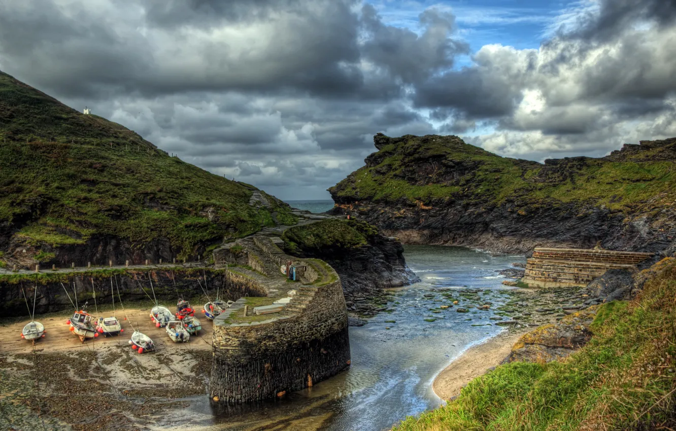 Photo wallpaper nature, photo, coast, England, boats