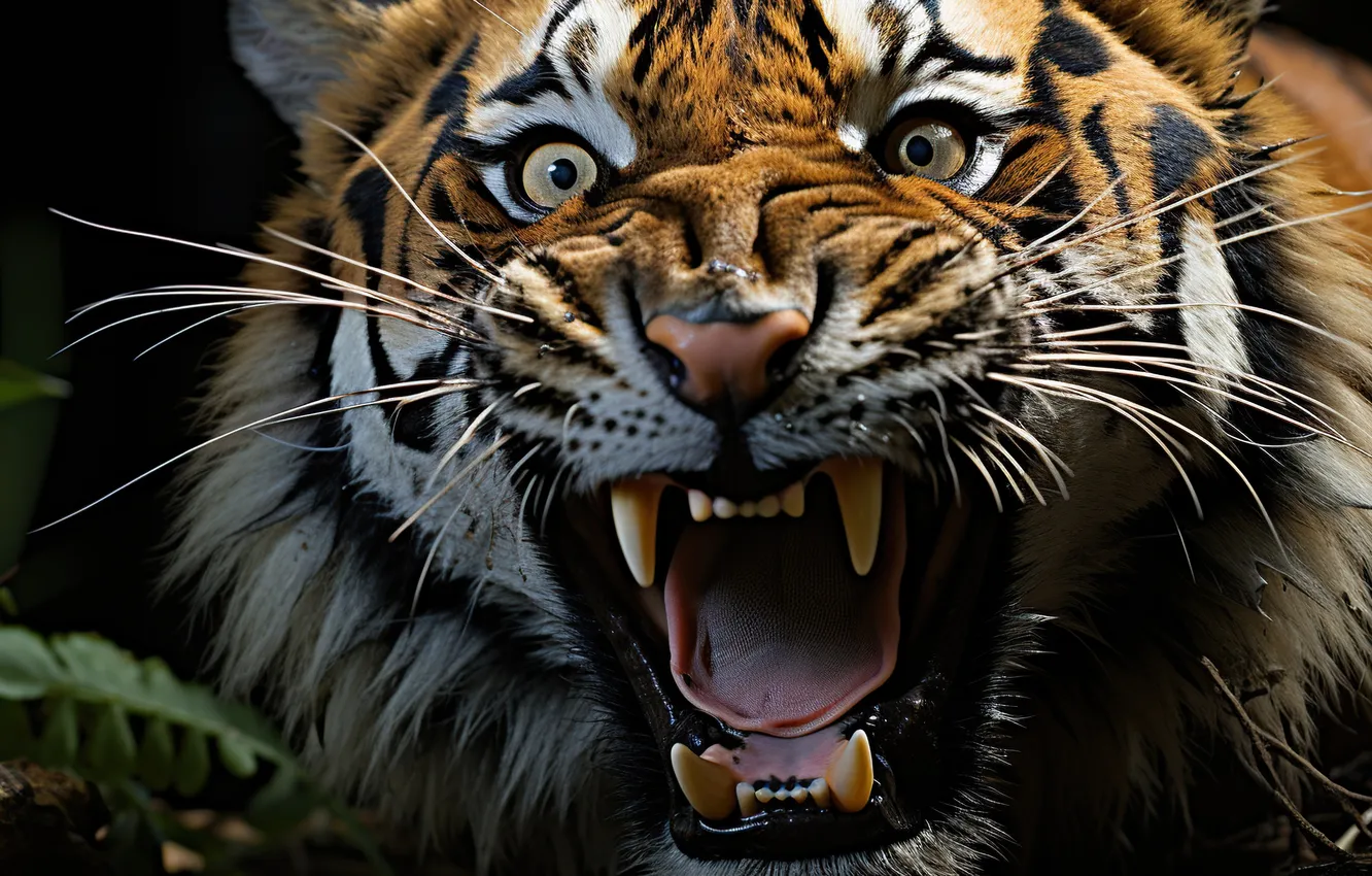 Photo wallpaper Look, Tiger, Fangs, Face, Predator, Jungle, Front, Digital art