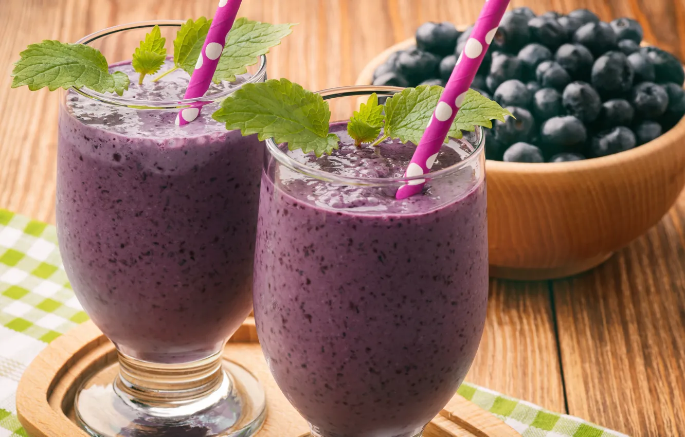 Photo wallpaper berries, Breakfast, blueberries, fresh, smoothies with yogurt