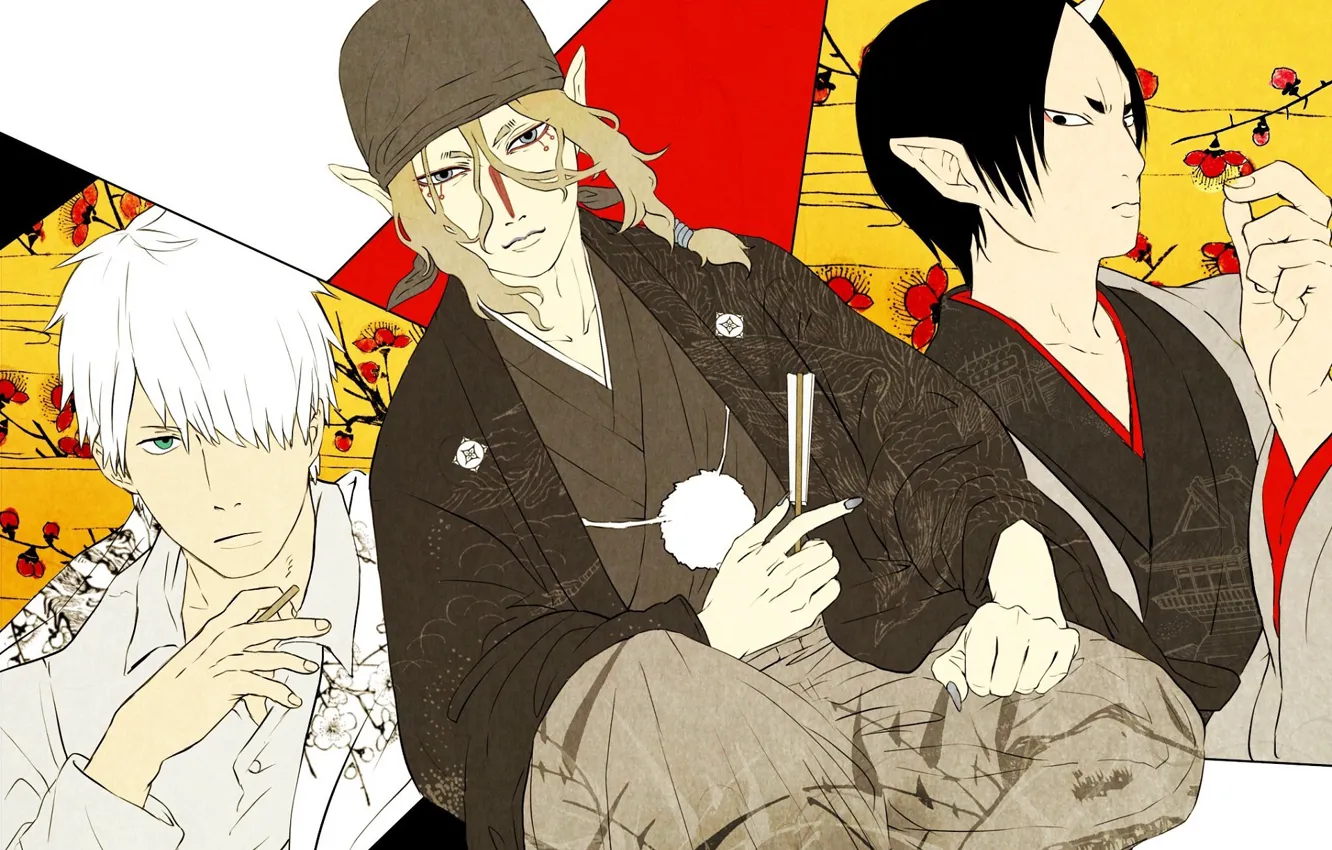 Photo wallpaper anime, art, guy, trio, Mononoke, Hozuki, Cold-Blooded Hozuki