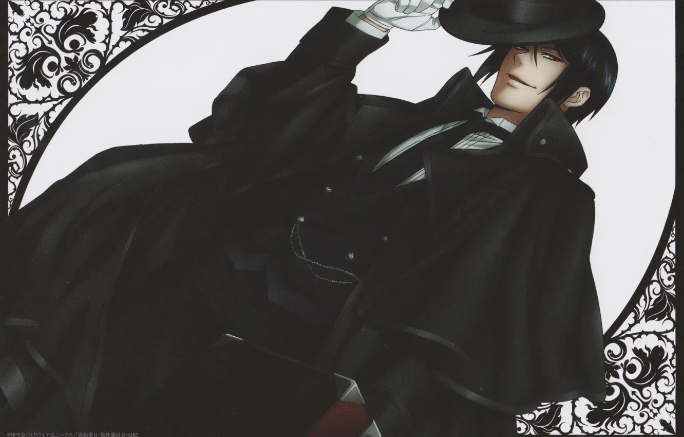Photo wallpaper costume, gloves, red eyes, art, kuroshitsuji, Sebastian Michaelis, the devil's Butler, Since Toboso