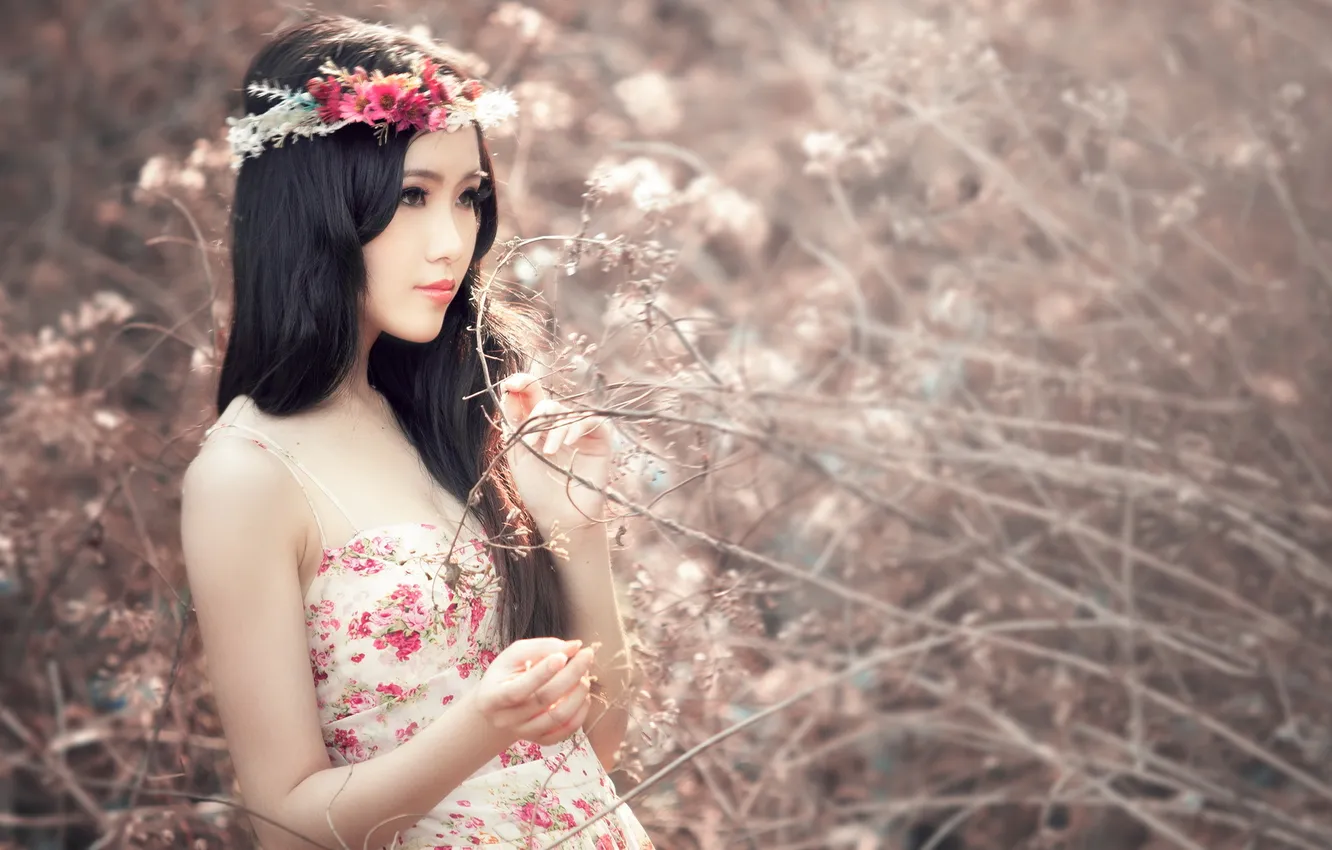 Photo wallpaper girl, nature, Asian