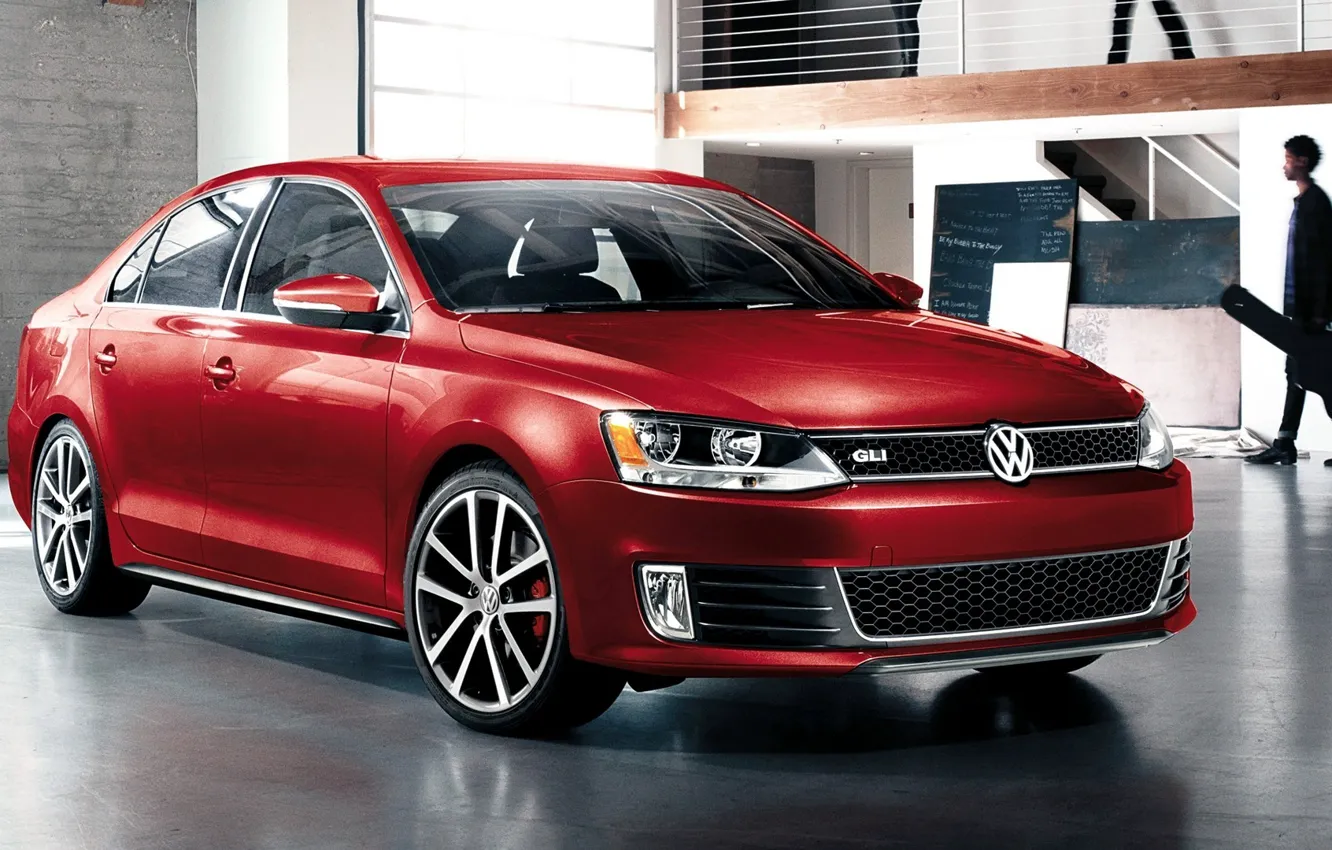 Photo wallpaper Red, Volkswagen, Machine, Desktop, Jetta, Red, Car, Car