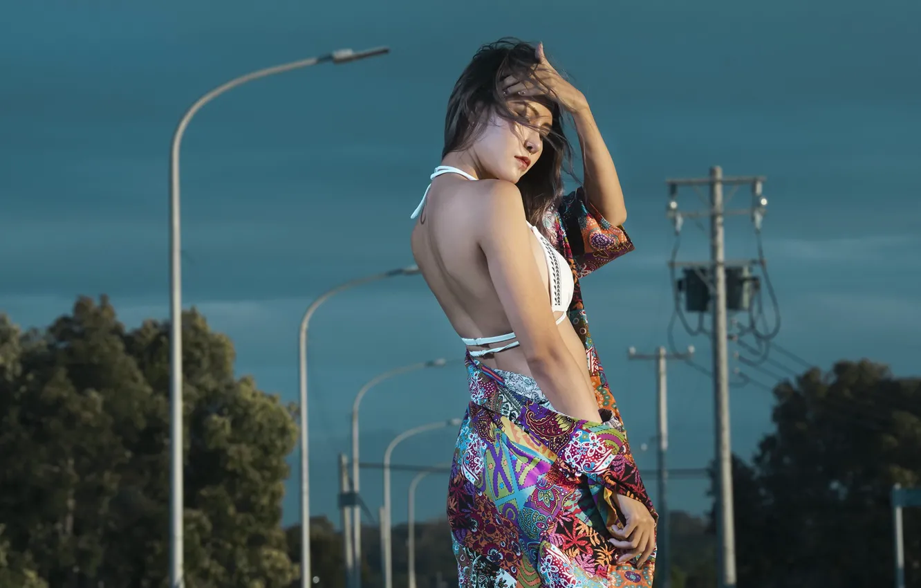 Photo wallpaper girl, the city, Asian