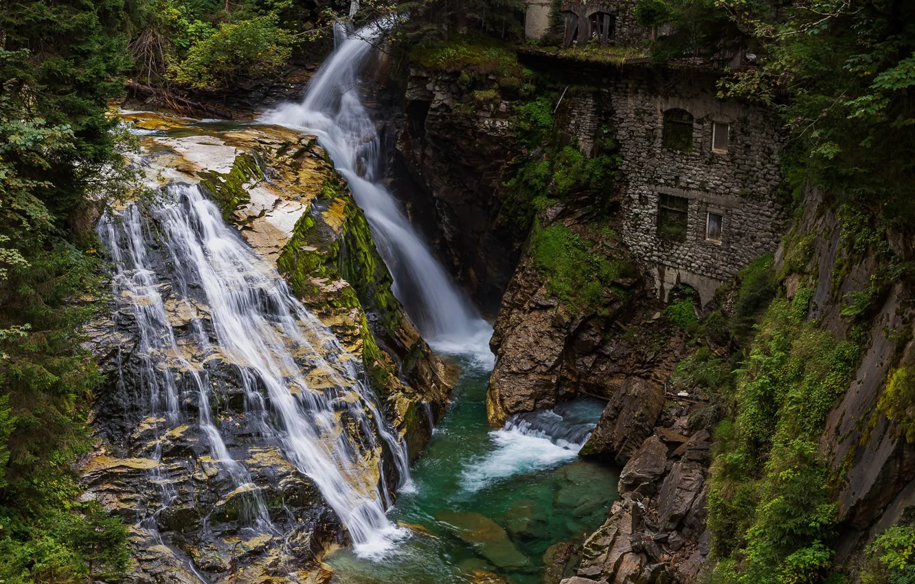 Photo wallpaper rocks, waterfall, home, stream