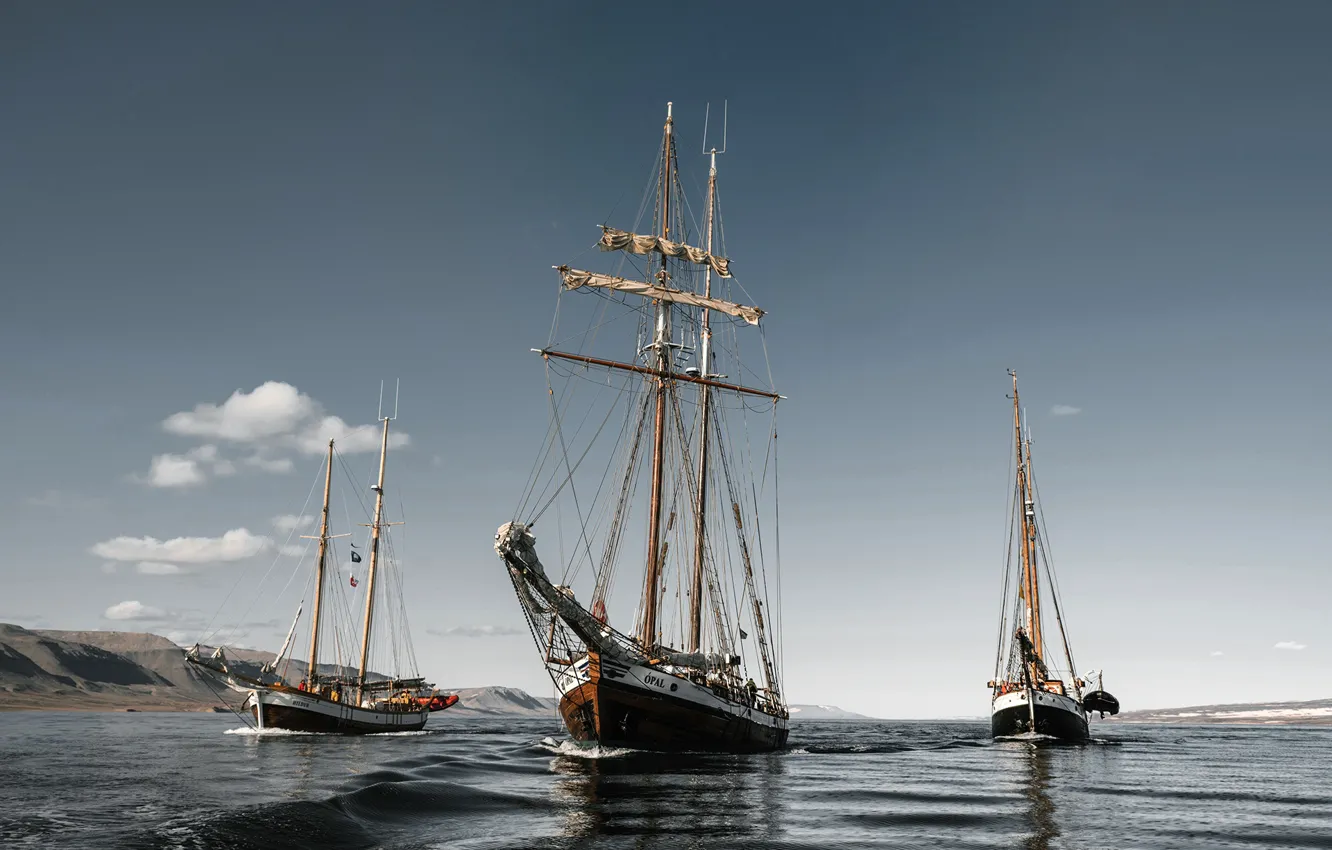 Photo wallpaper wave, the sky, sailboat, Expedition to King Oscar fjord, eastern Greenland