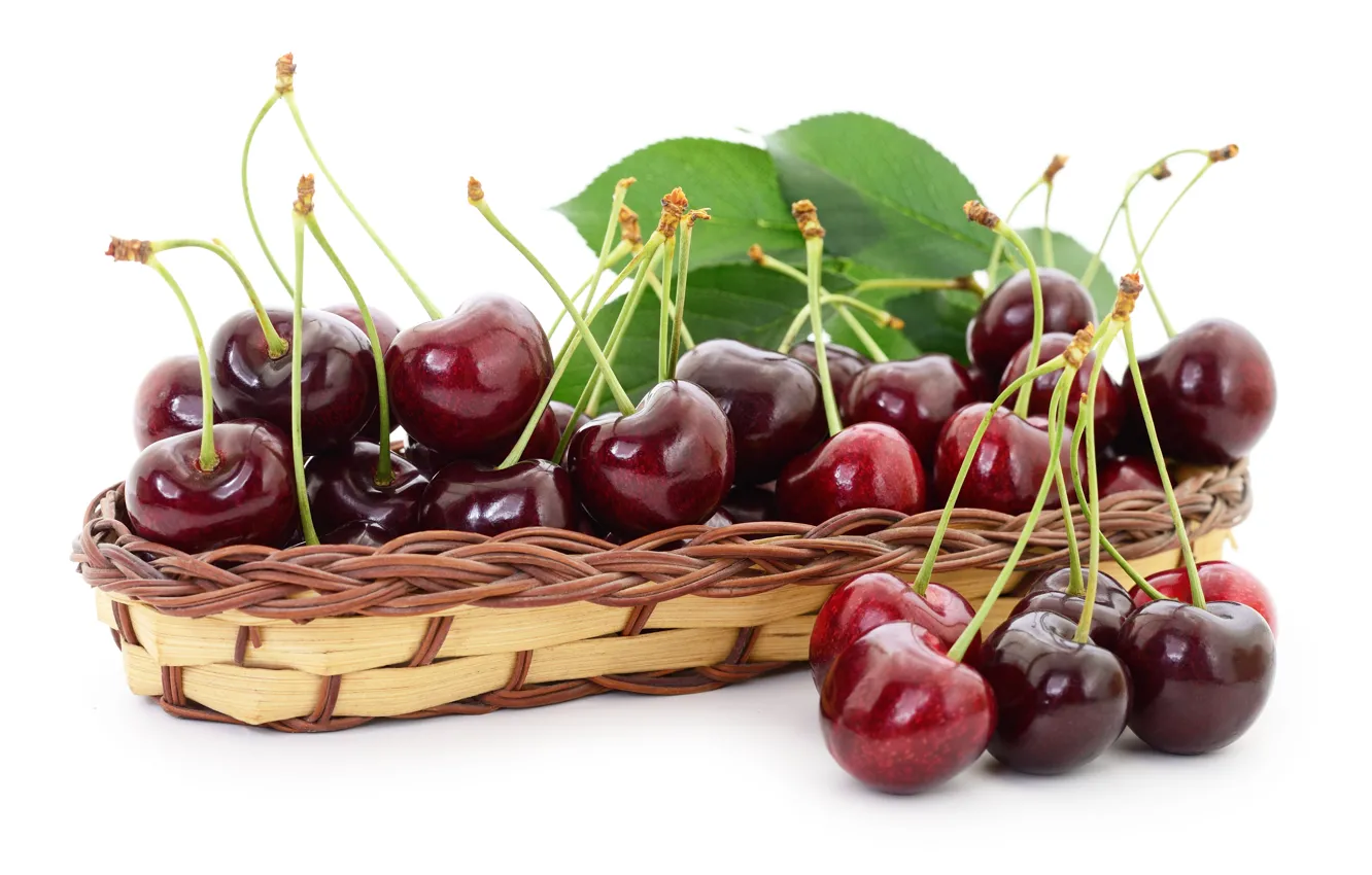Photo wallpaper cherry, table, basket, ripe