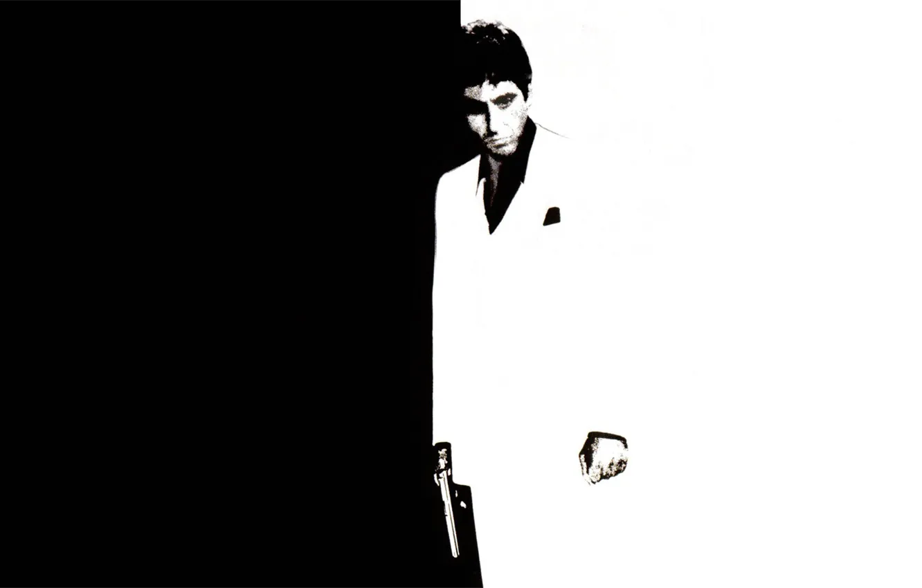 Photo wallpaper gun, black and white, Al Pacino, Scarface, Scarface, Al Pacino