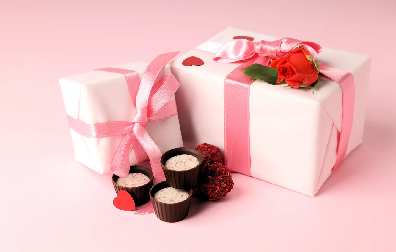 Photo wallpaper flower, tape, rose, candy, gifts, heart, box, Valentine's Day