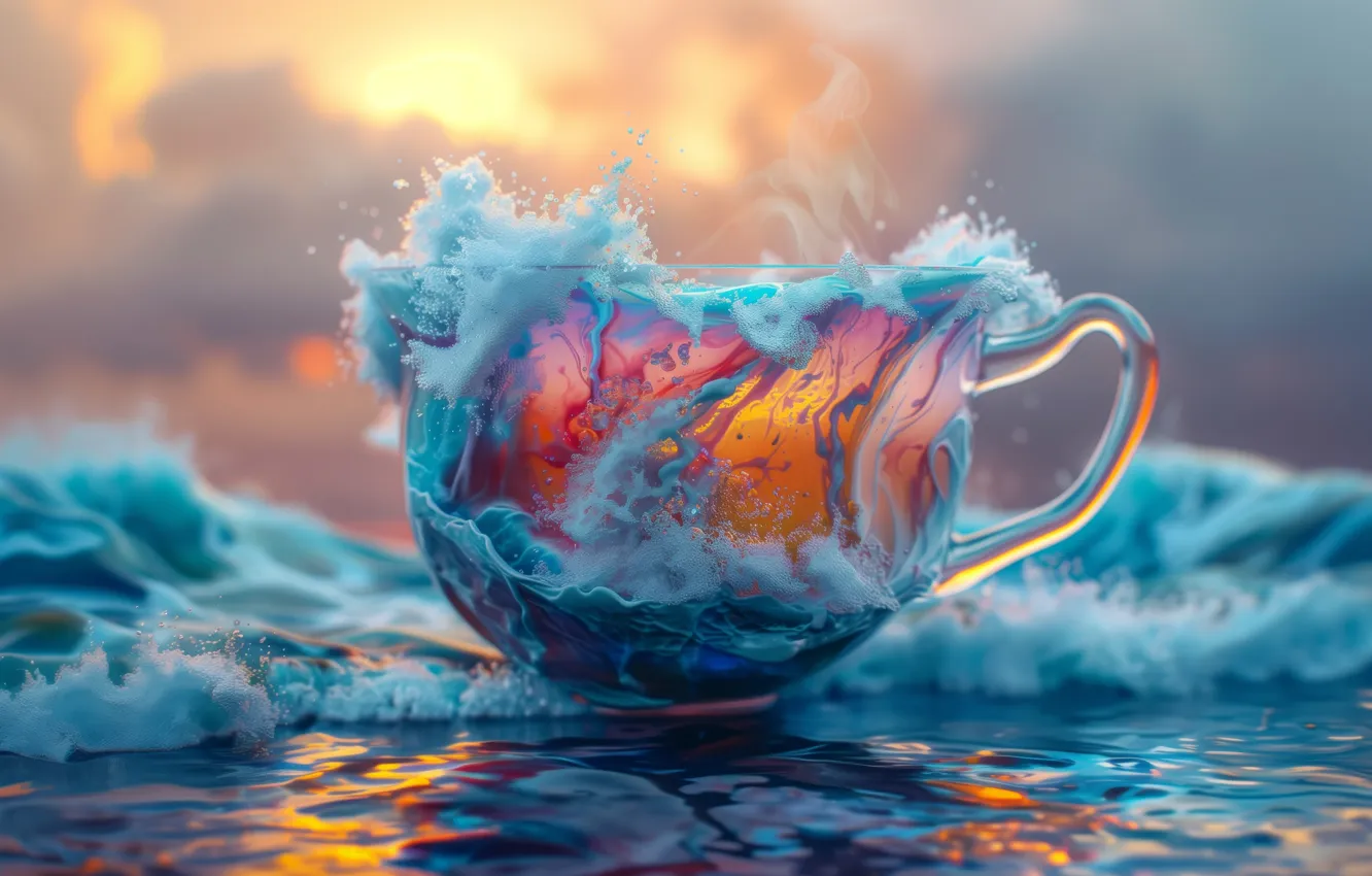 Photo wallpaper the sky, foam, clouds, abstraction, wave, surf, Cup, sunlight