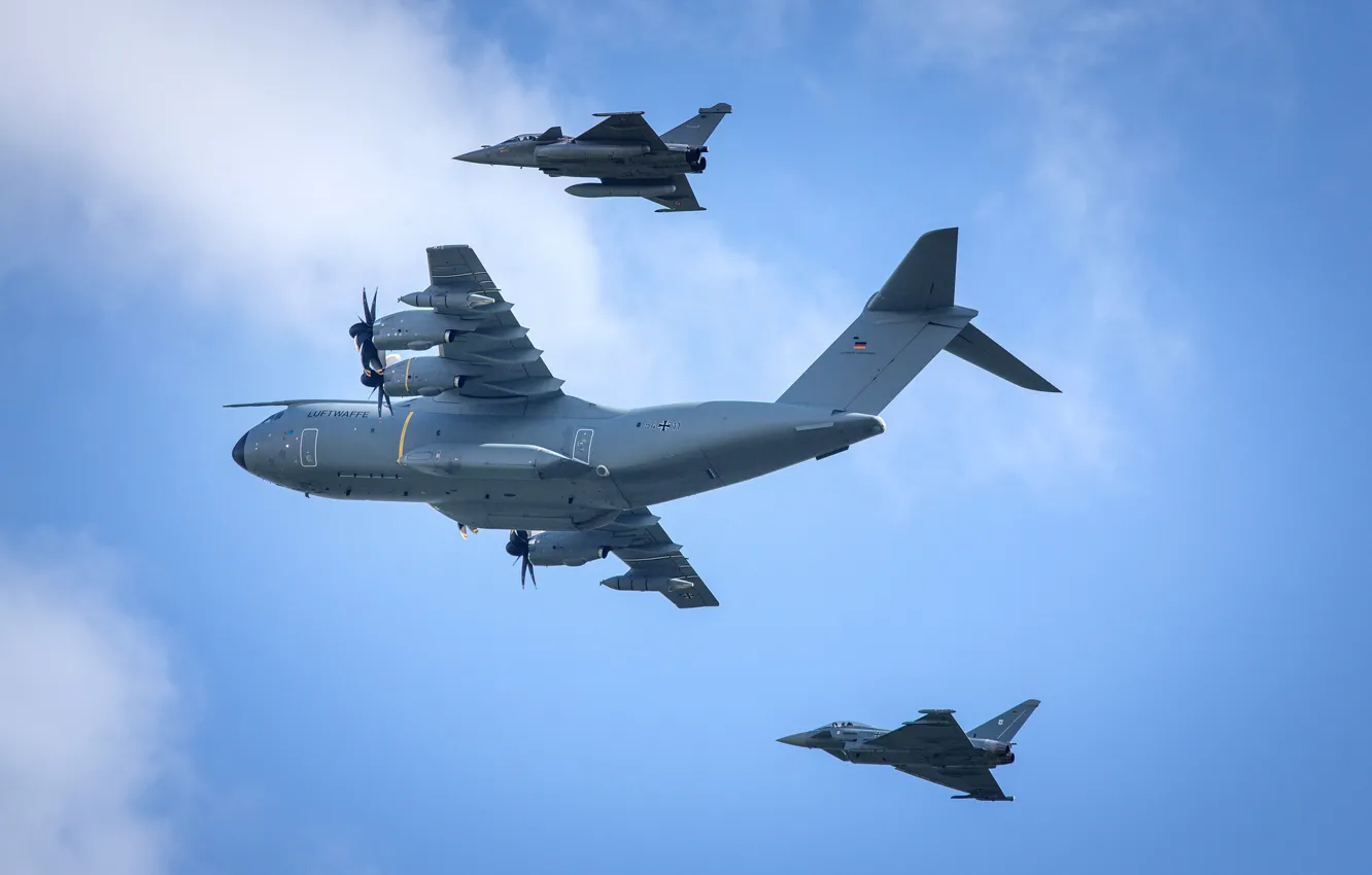 Photo wallpaper flight, aviation, Eurofighter, Airbus A400M
