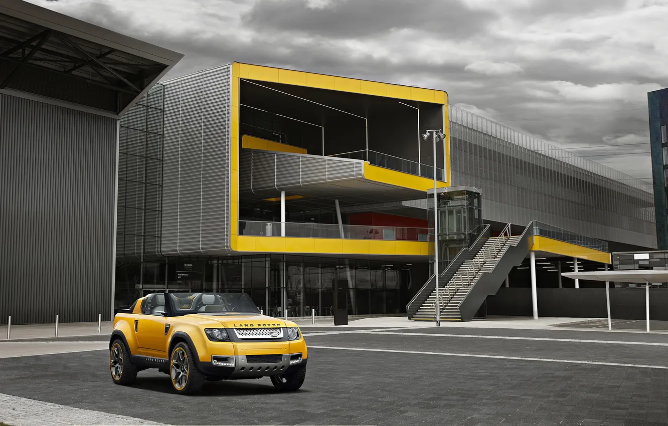 Photo wallpaper yellow, building, jeep, SUV, Land Rover, land Rover, DC100 Sport