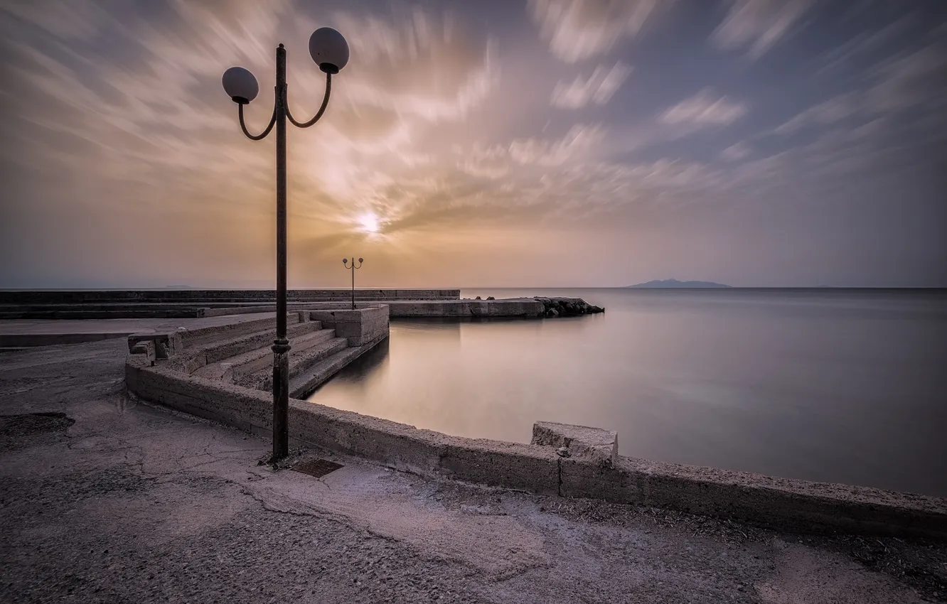 Photo wallpaper sea, landscape, night, shore