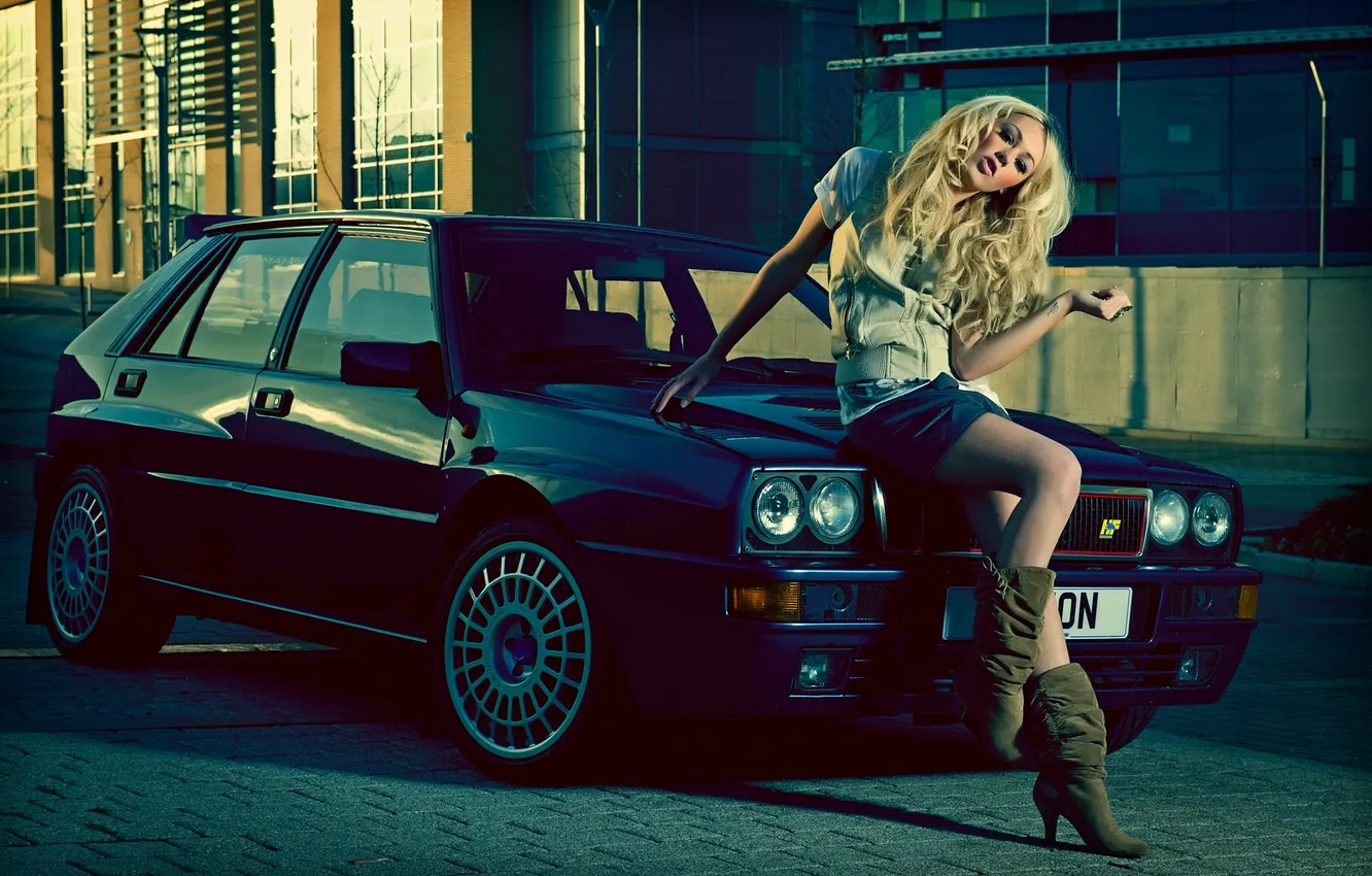 Photo wallpaper machine, auto, model, boots, Siobhan Walker, Lancia Delta Integrale