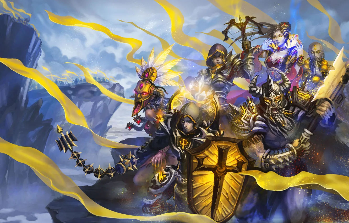 Photo wallpaper Diablo 3, wizard, monk, Demon Hunter, Witch Doctor, Crusader, Barbarian