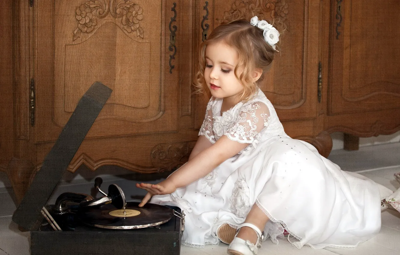 Photo wallpaper children, dress, girl, record