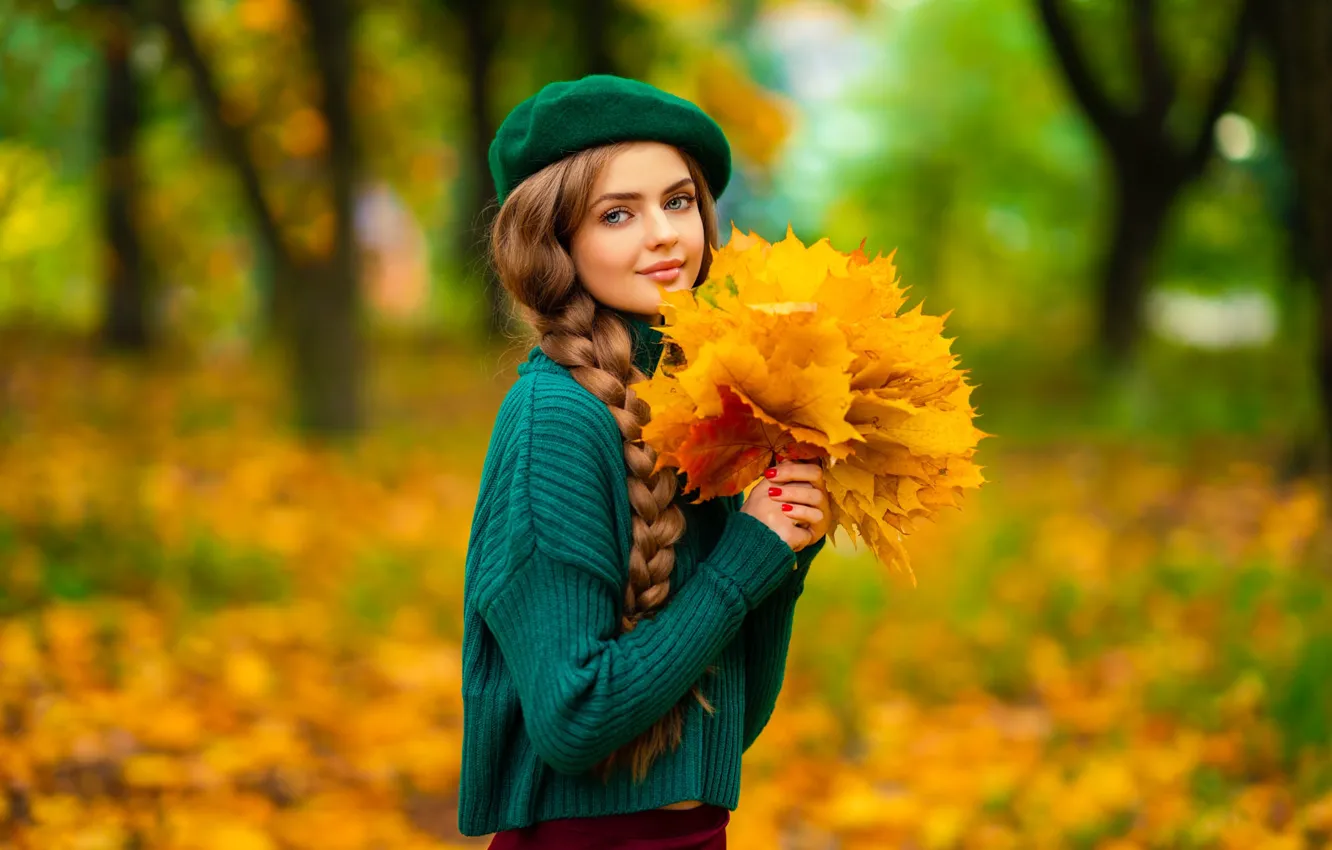 Photo wallpaper autumn, look, girl, model, braid, Olga Boyko, Olga Boyko