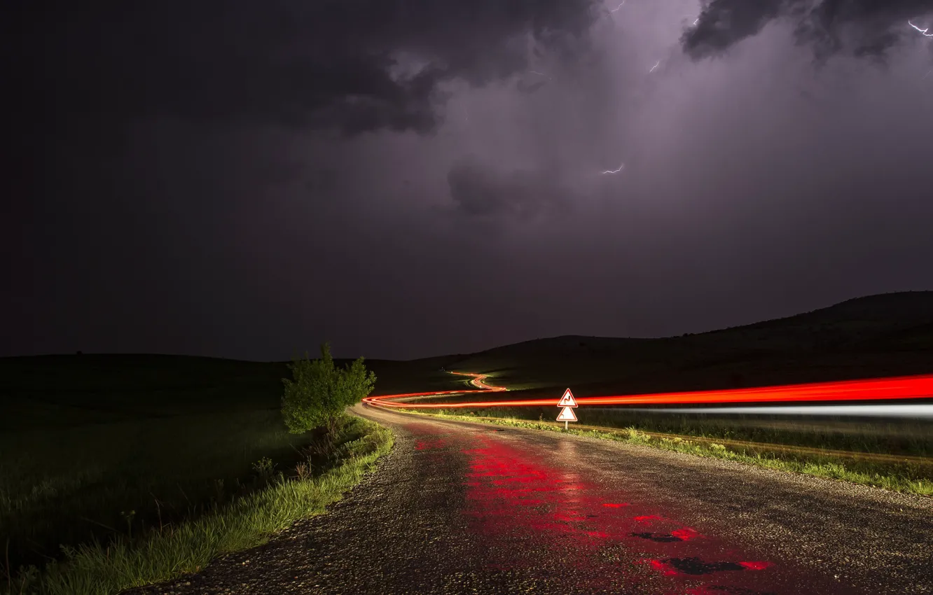 Photo wallpaper road, night, lights