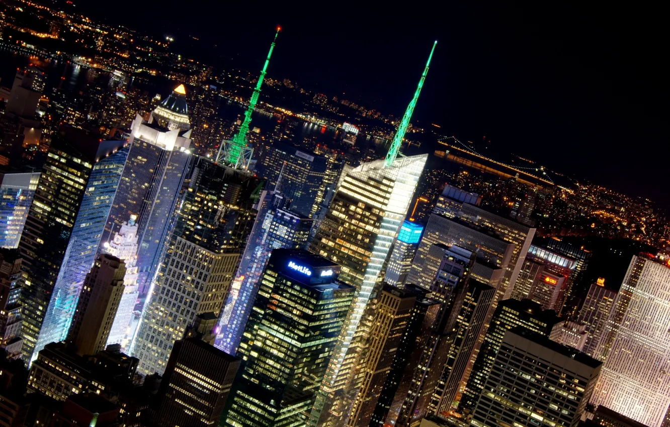 Photo wallpaper light, night, city, the city, Windows, USA, skyscrapers, new york