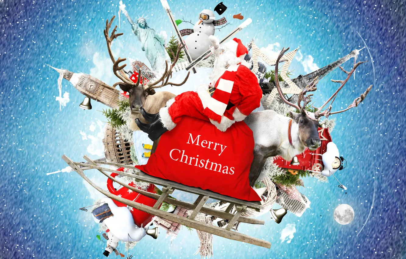 Photo wallpaper snowflakes, red, the city, creative, background, holiday, the inscription, the world