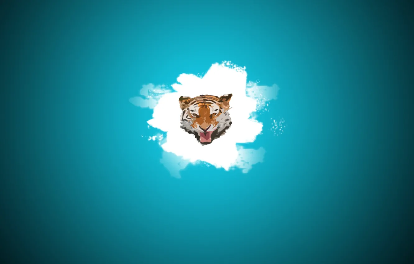 Photo wallpaper blue, Tiger, Head, Blot, white tiger, post, minimalism
