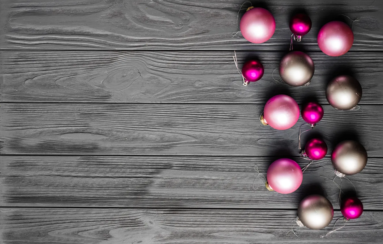 Photo wallpaper decoration, balls, New Year, Christmas, Christmas, balls, wood, New Year