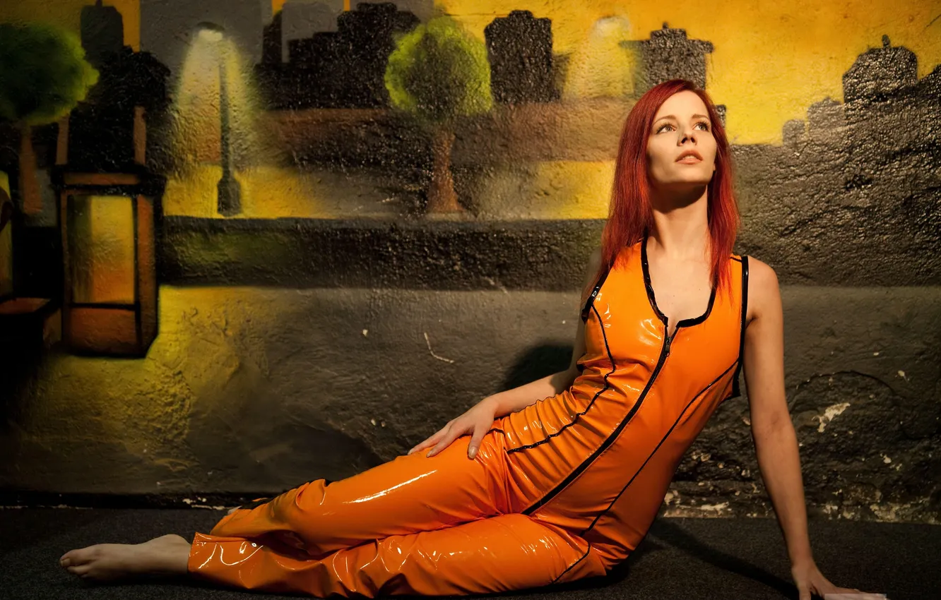 Photo wallpaper woman, young, beautiful, model, redhead, Ariel Piper Fawn, long-haired, latex