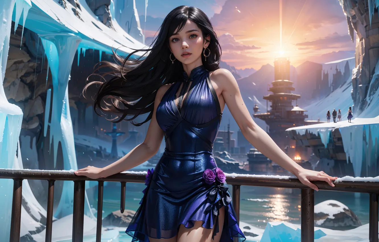 Photo wallpaper girl, dress, brunette, AI Art