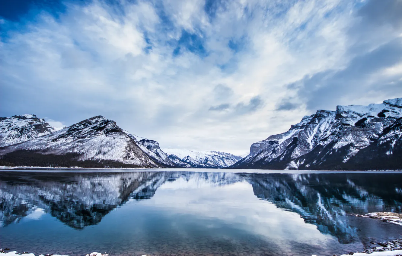 Photo wallpaper winter, snow, mountains, lake, Banff National Park