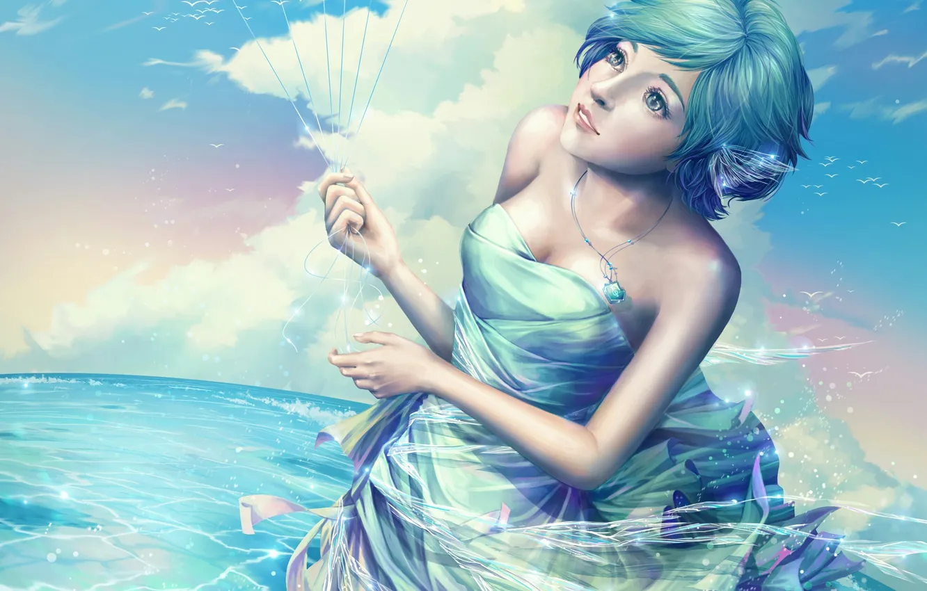 Photo wallpaper sea, the sky, girl, dress