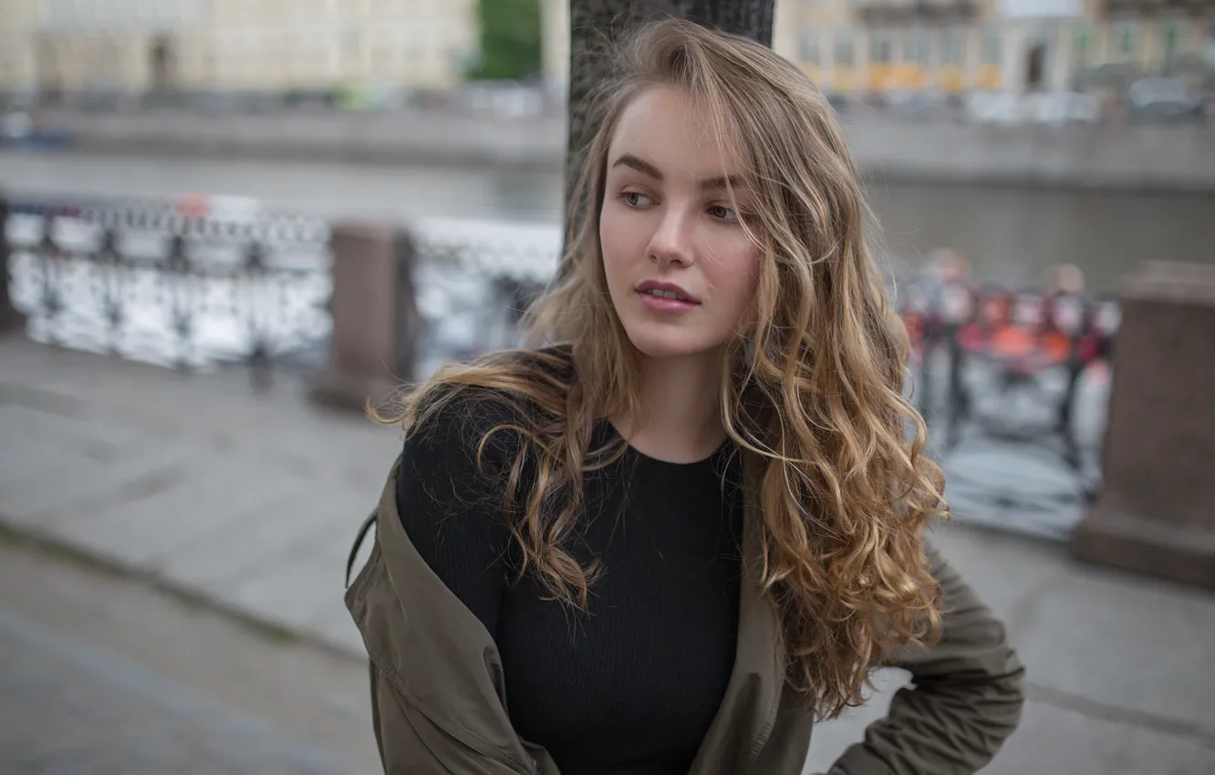 Photo wallpaper look, girl, bridge, face, city, sweetheart, model, clothing