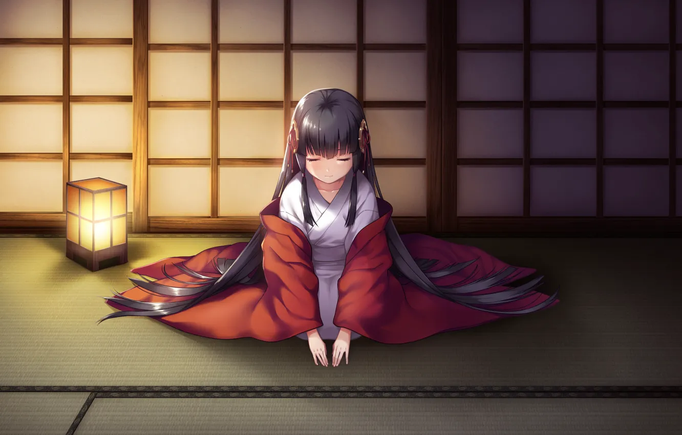 Photo wallpaper girl, lantern, kimono, games, anime, bow, Deep One