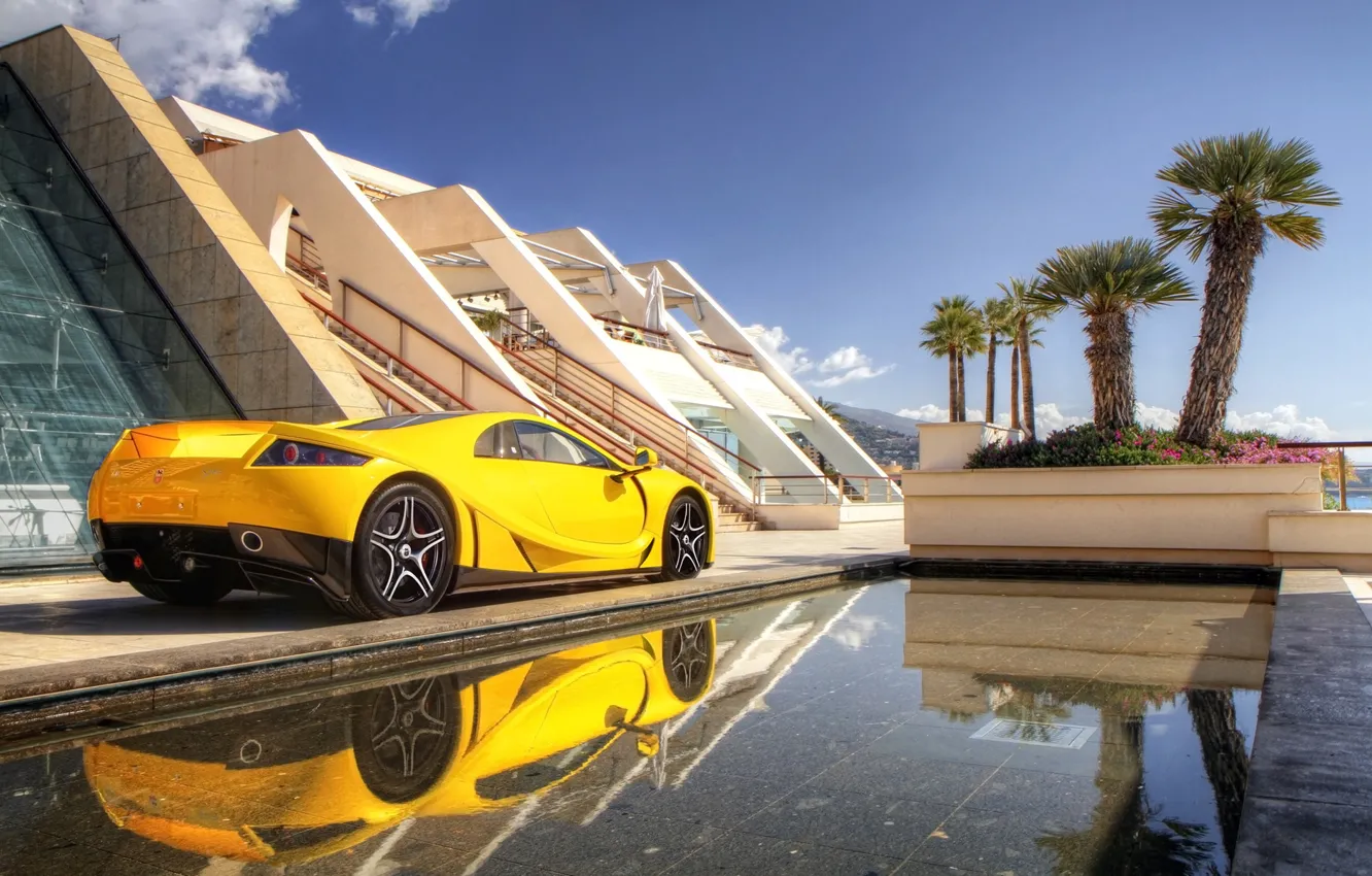 Photo wallpaper yellow, background, supercar, rear view, yellow, GTA, GTA, Spano