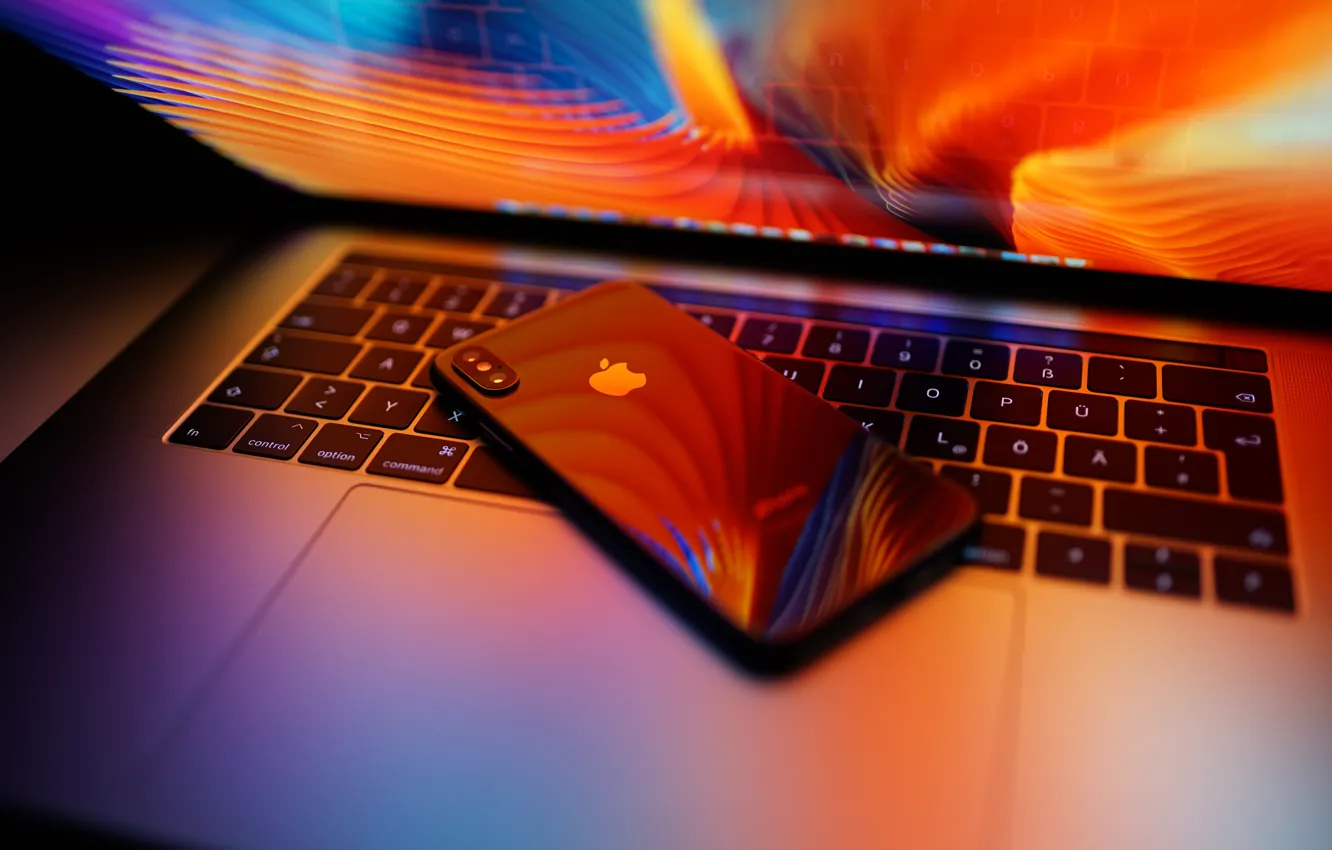 Photo wallpaper apples, apple, phone, laptop, screen, macbook, screen, MacBook