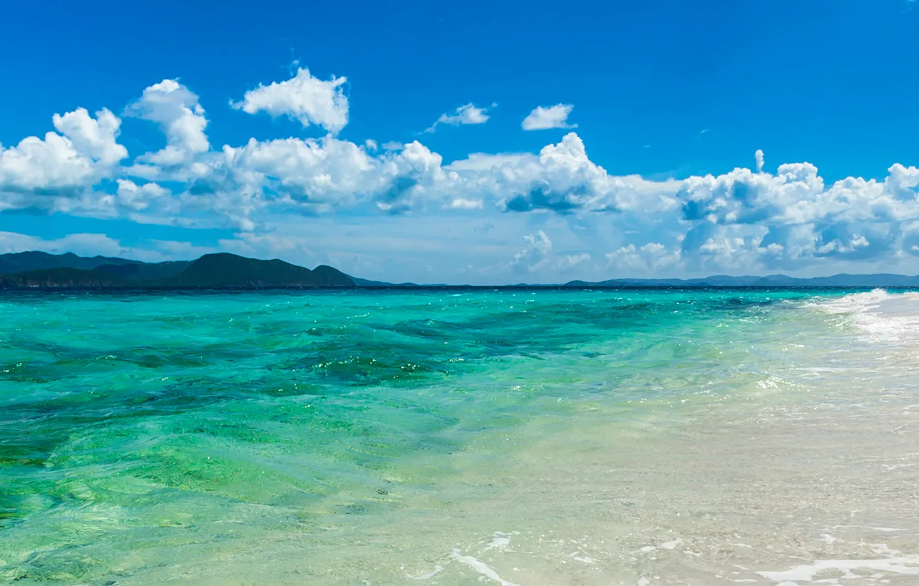 Photo wallpaper sand, sea, the sky, clouds, panorama