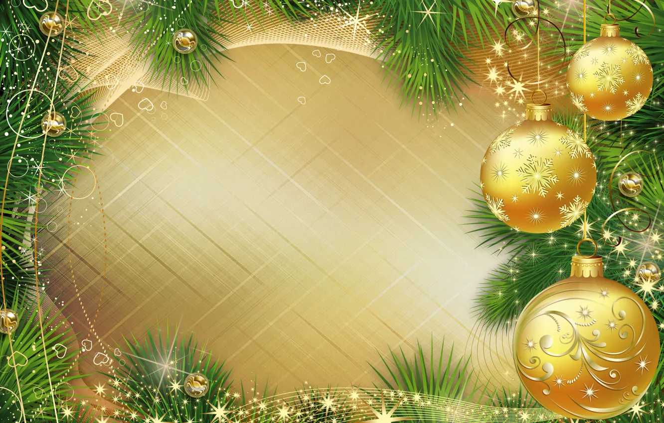 Photo wallpaper balls, branches, balls, graphics, Shine, Christmas, New year
