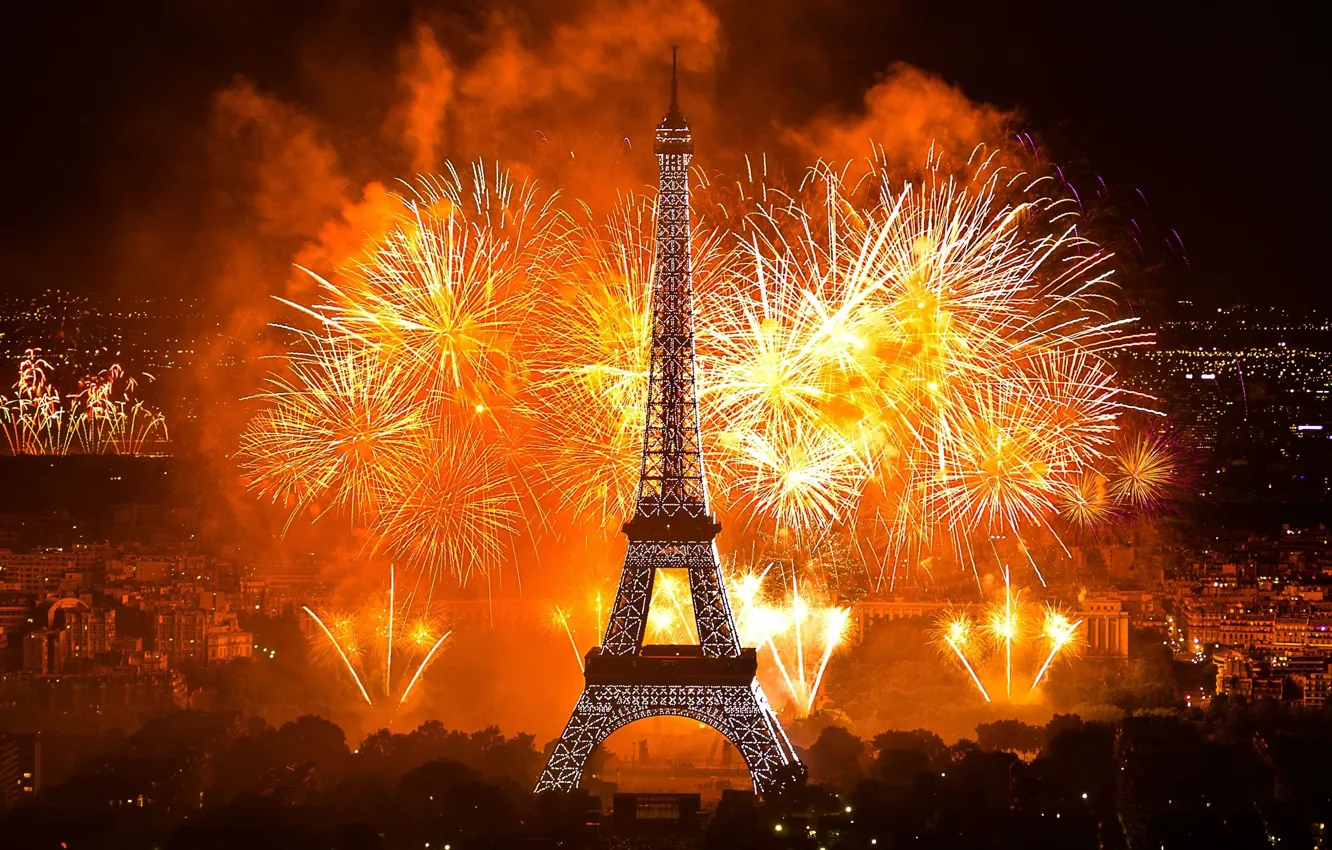 Photo wallpaper city, lights, Paris, tower, night, France, fireworks, La tour Eiffel