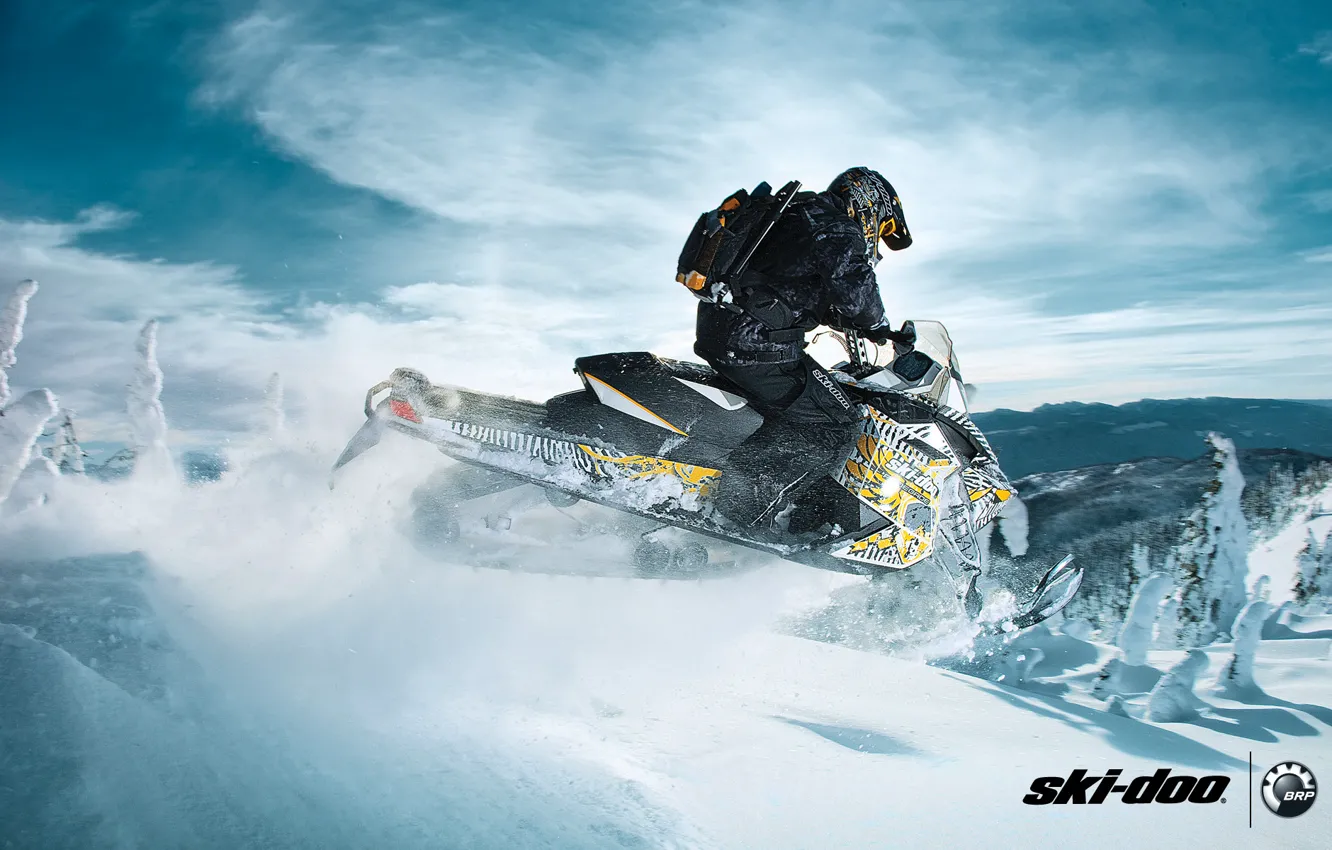 Photo wallpaper snow, jump, sport, sport, snow, snowmobile, 600, backcountry