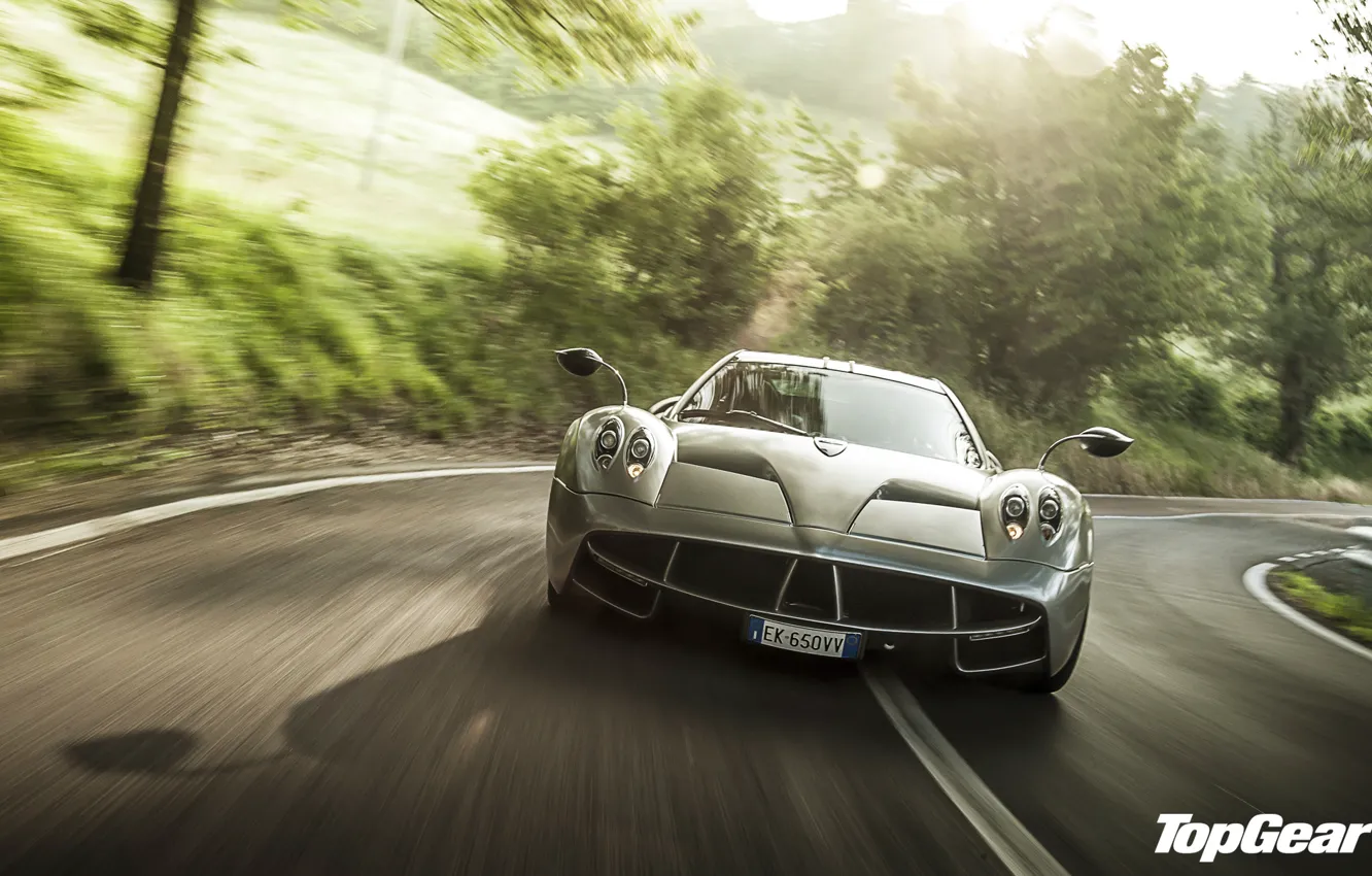 Photo wallpaper road, trees, Top Gear, supercar, Pagani, the front, the best TV show, top gear