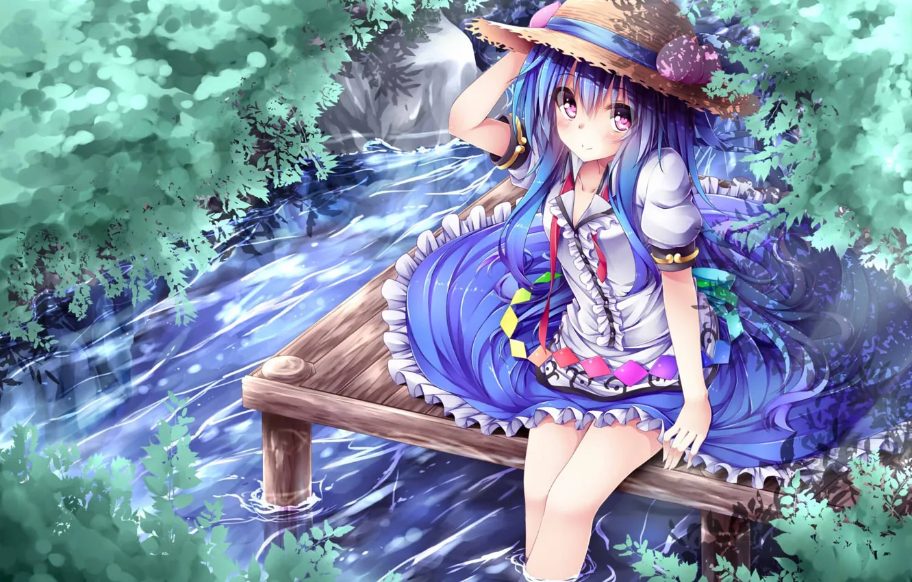 Photo wallpaper summer, water, girl, nature, hat, dress, Anime, long hair