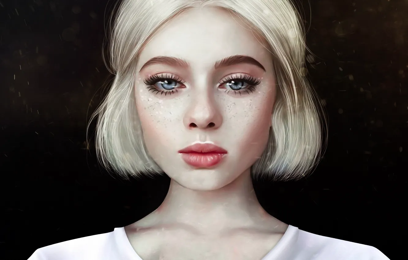 Photo wallpaper eyes, look, girl, face, portrait, blonde, lips, art