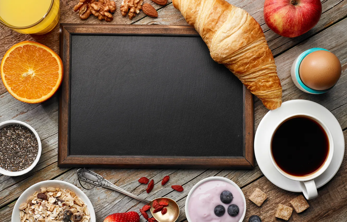 Photo wallpaper berries, coffee, Breakfast, juice, fruit, breakfast, croissant