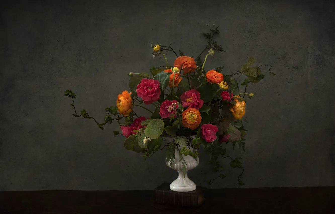 Photo wallpaper bouquet, vase, Ranunculus