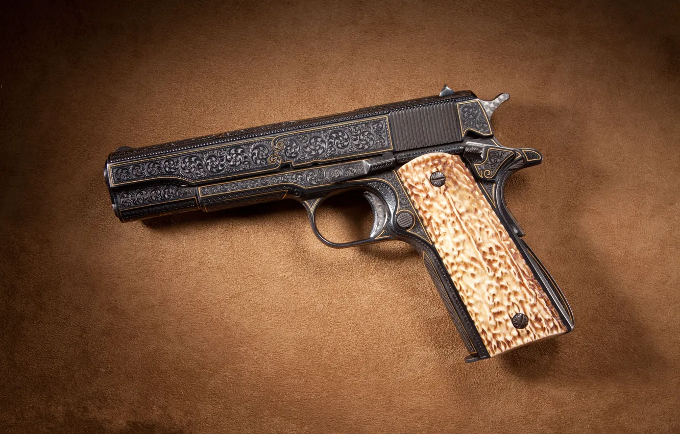 Photo wallpaper line, gold, Colt, inlay, M1911A1