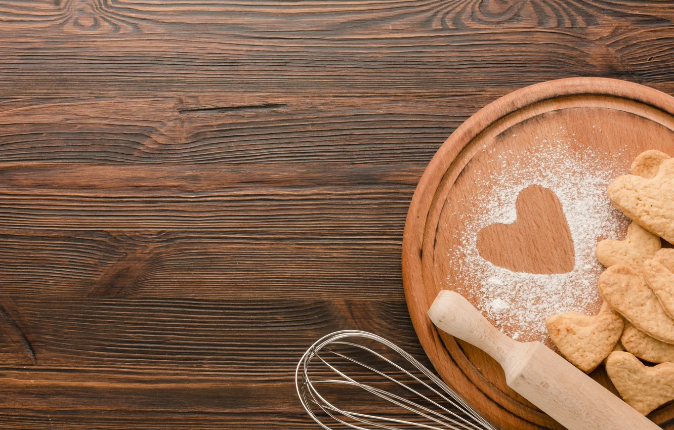 Photo wallpaper holiday, heart, Board, cookies, silhouette, hearts, Valentine's day, tray