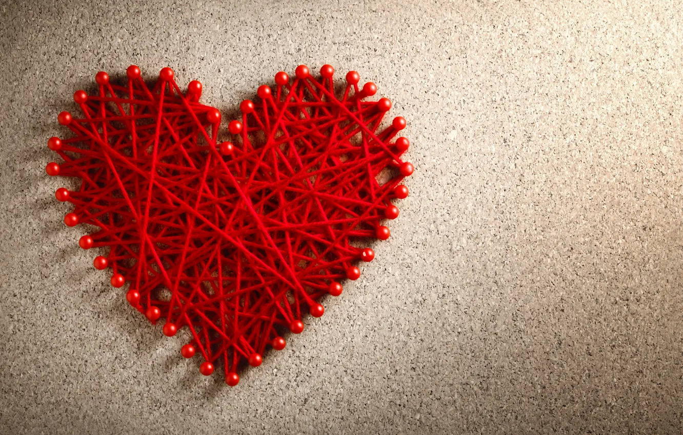 Photo wallpaper love, heart, red, love, thread, heart, romantic