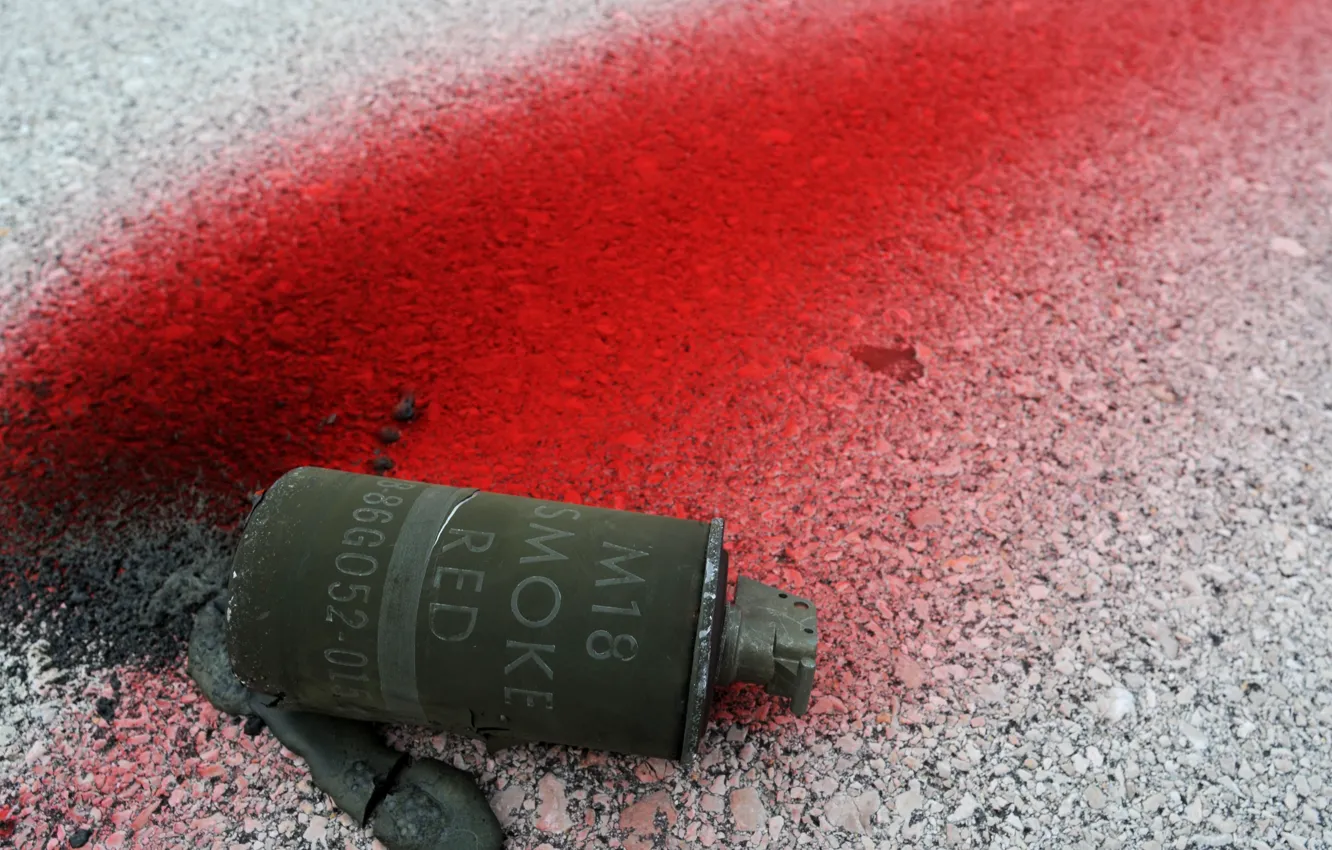 Photo wallpaper asphalt, red, smoke, garnet, M18, smoke grenade, smoke grenades, Military smoke grenades