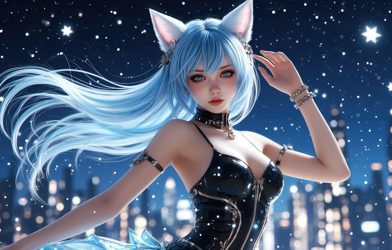 Photo wallpaper girl, wlwp, anime, naco, cat