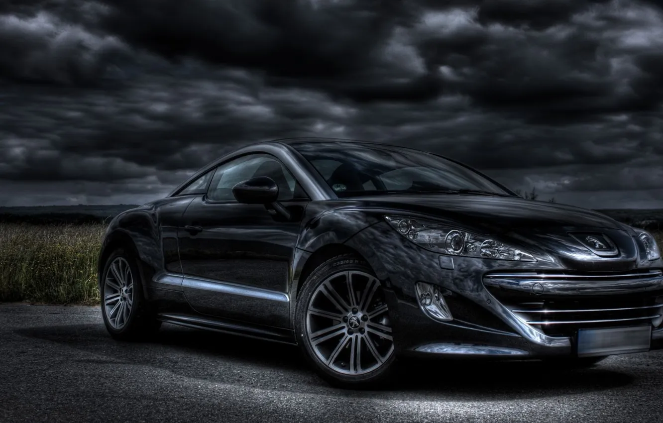 Photo wallpaper road, field, clouds, black