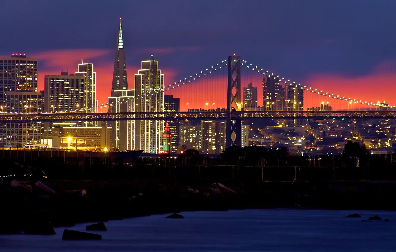 Photo wallpaper sunset, the city, lights, the evening, USA, San fracisco